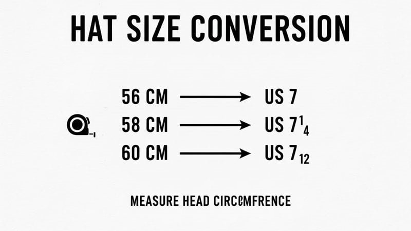 Most common hat sizes quick reference showing 56 cm, 58 cm and 60 cm with US fitted hat size conversions