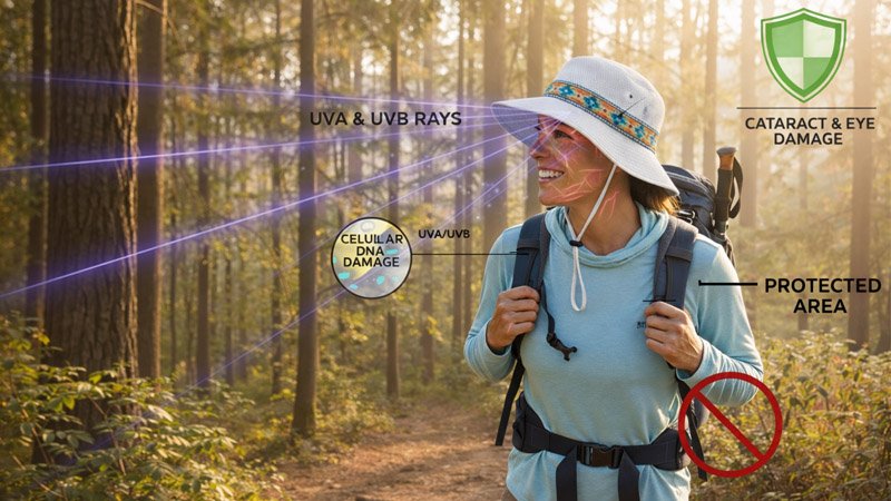 Infographic showing UV radiation effects and the importance of sun protection