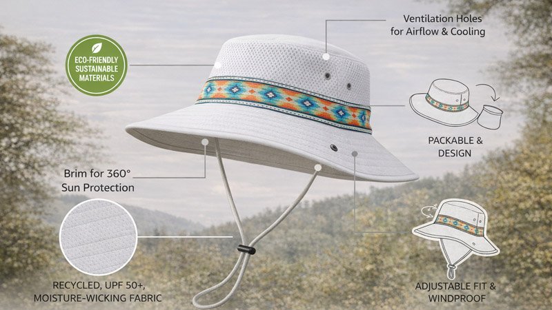 Modern sun bucket hat made from sustainable materials showing future design trends
