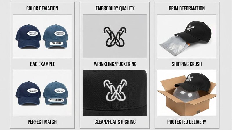 Hat manufacturing quality control: preventing color variation, embroidery puckering, and shipping deformation