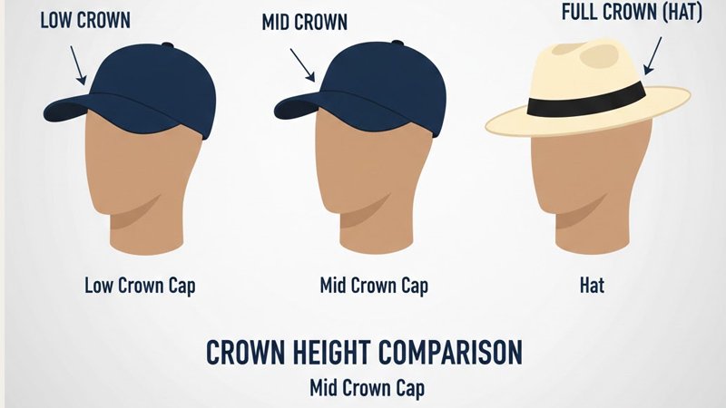 Three headwear silhouettes showing how crown height and brim shape change the overall look