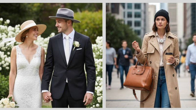 Four lifestyle scenes showing when to wear hats versus caps for events, travel, daily wear, and streetwear