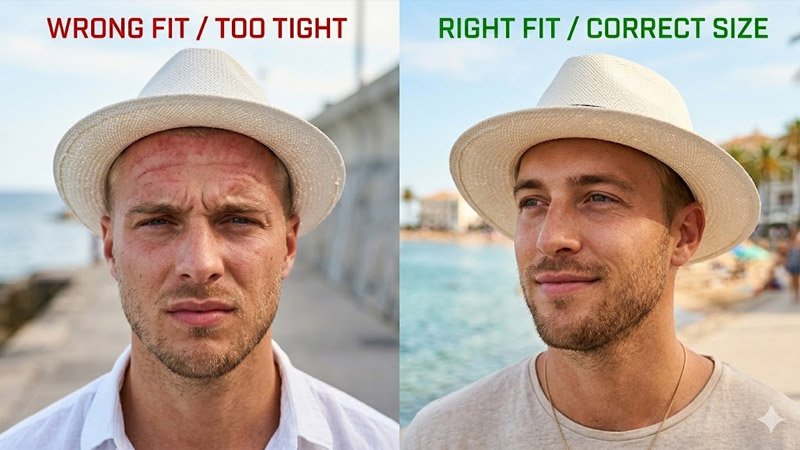 Common summer hat mistakes for men including poor fit heavy material and insufficient sun coverage