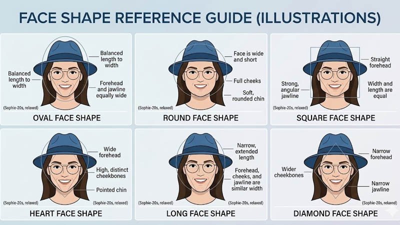 men face shapes guide for hats and glasses pairing