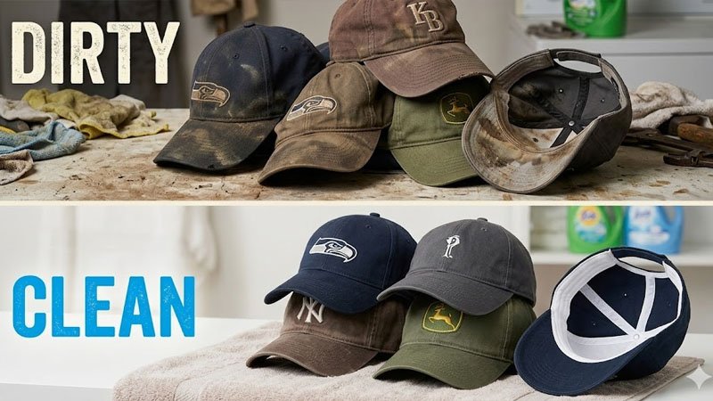 Baseball cap with sweat stains showing why regular hat cleaning is important