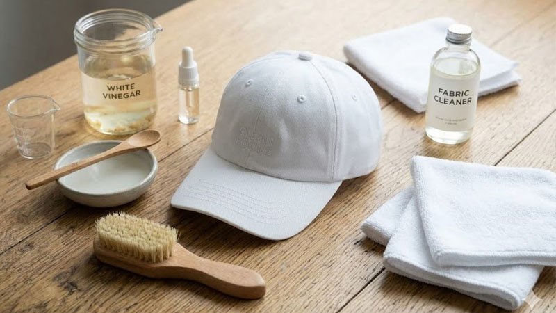 remove sweat stains from white baseball cap using vinegar
