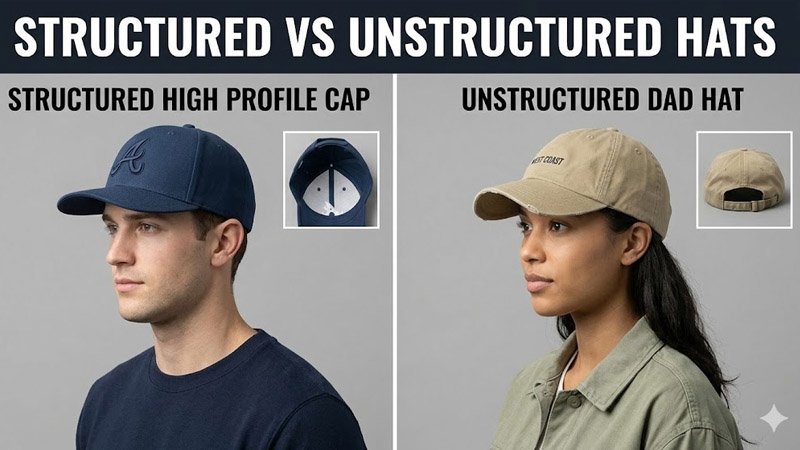 structured high profile cap vs unstructured low profile dad hat fit comparison