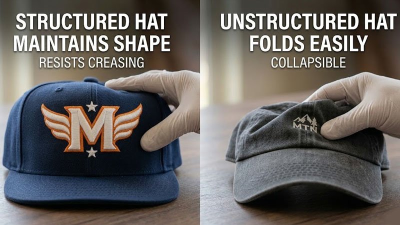 unstructured hat foldable design vs structured cap durability comparison