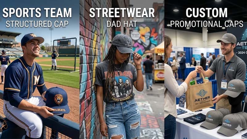 structured caps for sports teams and unstructured dad hats for lifestyle fashion
