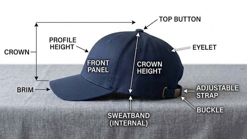 hat profile meaning crown height baseball cap structure diagram