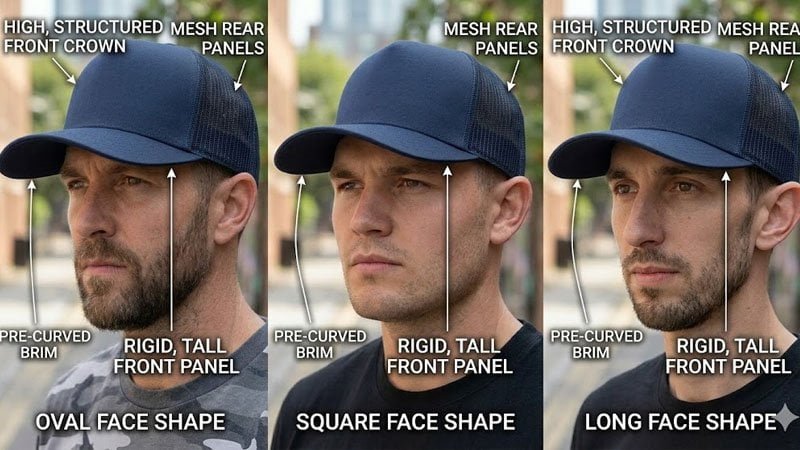 different face shapes wearing baseball caps hat fit comparison