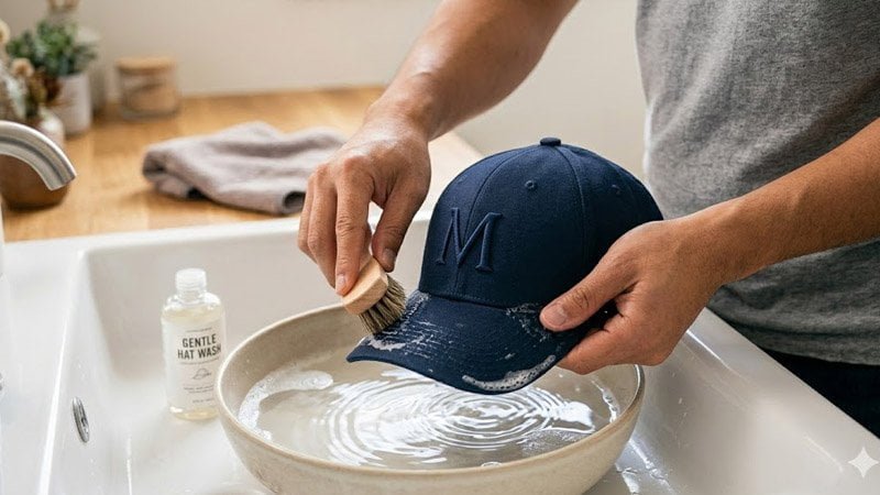 Cleaning and maintaining a baseball cap by hand