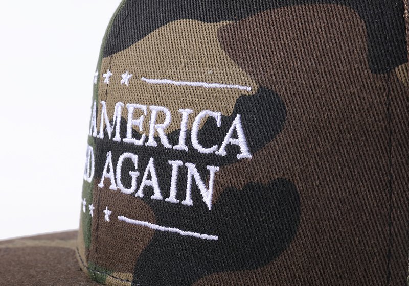 Custom promotional snapback cap with flat embroidered branding detail
