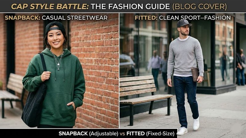 Snapback and fitted hats styled in casual streetwear and clean premium outfits