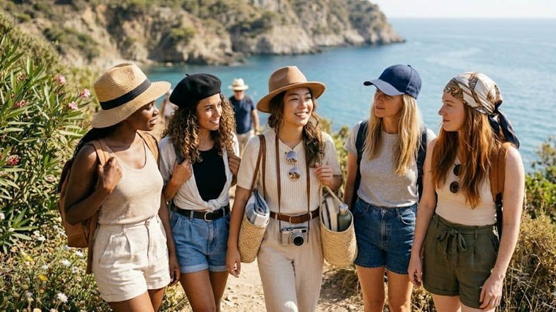 Popular types of hats for women including baseball caps, bucket hats, fedoras, berets, sun hats, and beanies