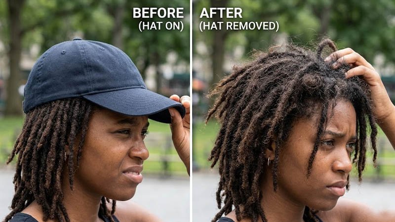 tight hat flattening dreadlocks and causing frizz