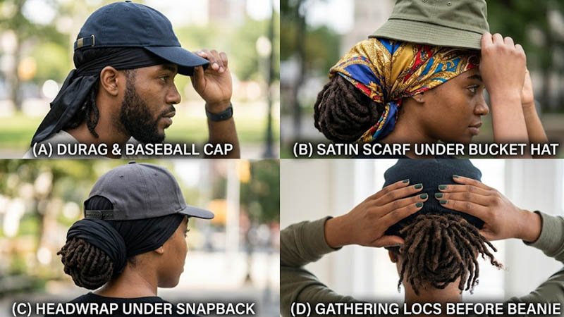 protecting dreadlocks with a durag or satin scarf under a hat