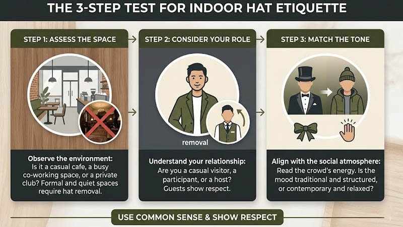 Three-step guide to deciding whether men should wear hats indoors