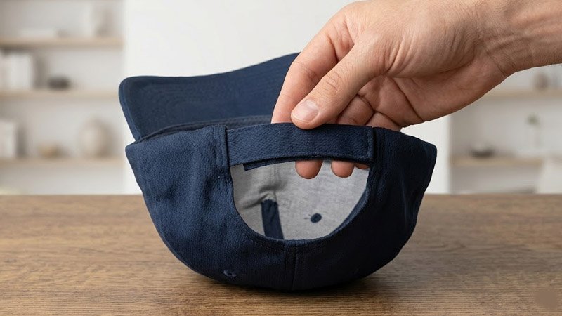 Close-up of a polyester hat that has become loose after repeated wear