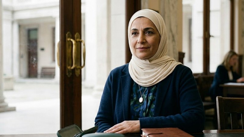 Person wearing a head covering for medical reasons