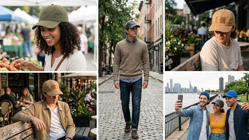 Person wearing a new baseball cap regularly to naturally break it in for a better fit