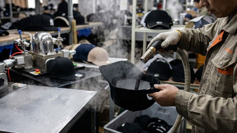 Using gentle steam to soften a stiff new hat and reshape the crown safely