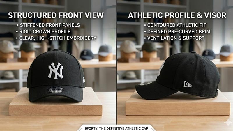 9FORTY-style structured baseball cap with pre-curved visor and embroidered front logo