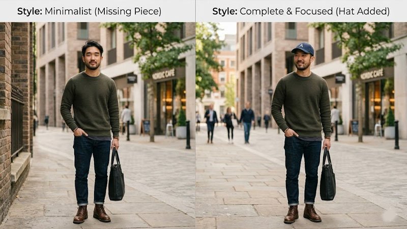 Men’s outfit with a custom baseball cap showing how the right hat completes the look