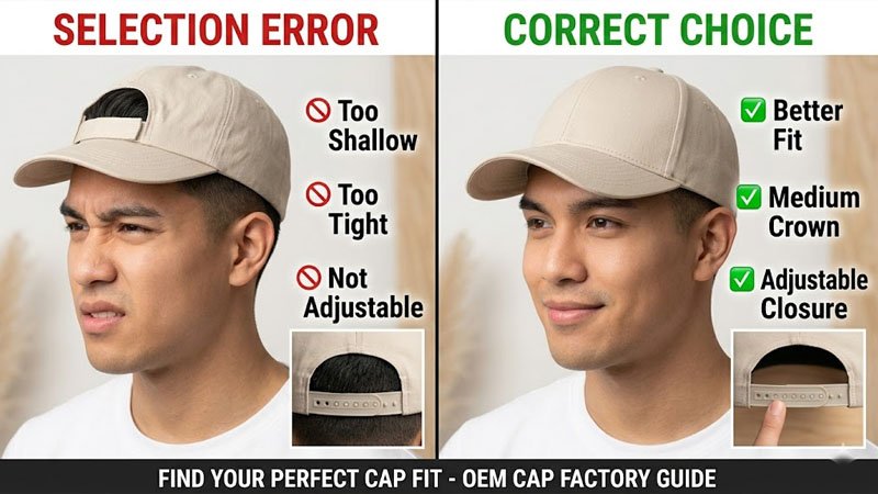 Incorrect and correct baseball cap fit comparison for men choosing women’s caps