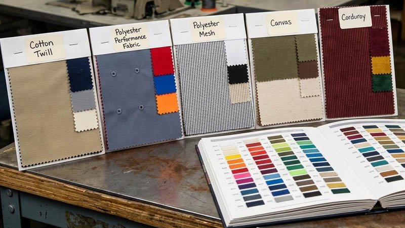 Fabric samples for custom baseball caps