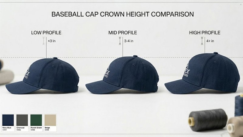 High mid and low profile baseball caps comparison for custom hat design
