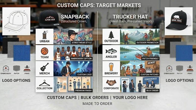 Custom snapback and trucker hat buyer groups for brands events and promotions