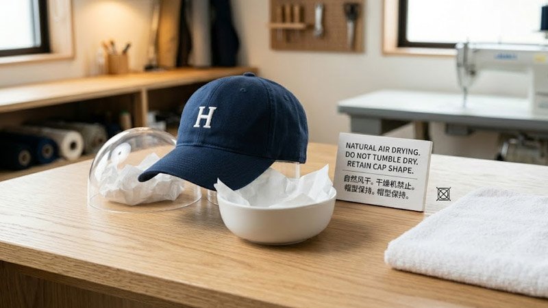 air drying baseball cap on hat form to keep shape