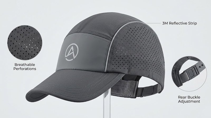 Lightweight performance hat with breathable fabric and adjustable closure