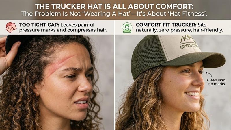 Properly fitted trucker hat does not directly cause hair loss