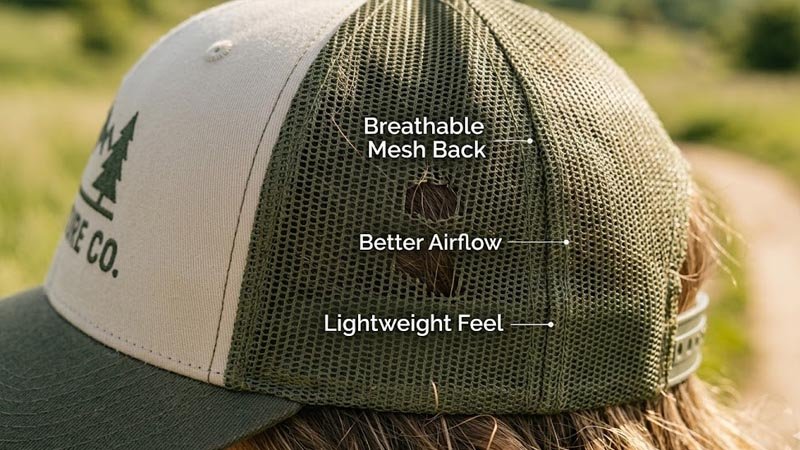 Breathable mesh back trucker hat designed for better airflow