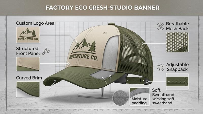 Key construction details of a comfortable custom trucker hat