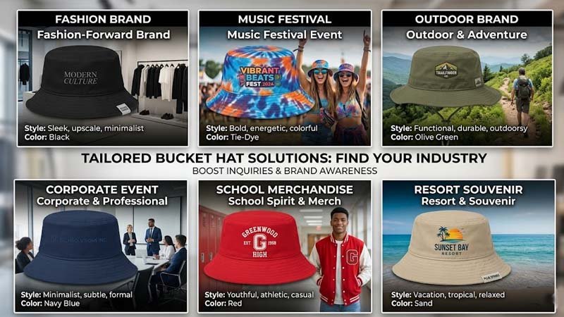 Custom bucket hat branding ideas for fashion brands, festivals, outdoor brands and corporate events
