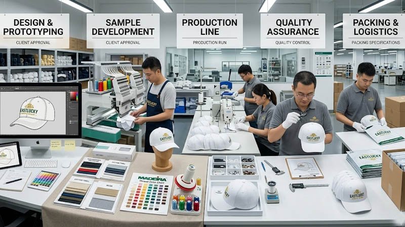 Professional custom hat manufacturer offering design sampling and mass production for branded golf hats
