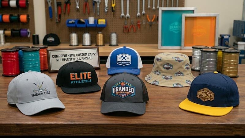 Different custom cap styles with embroidery patch and printing logo options