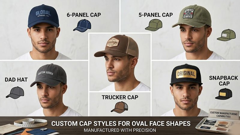 Different custom baseball cap styles suitable for oval face shape