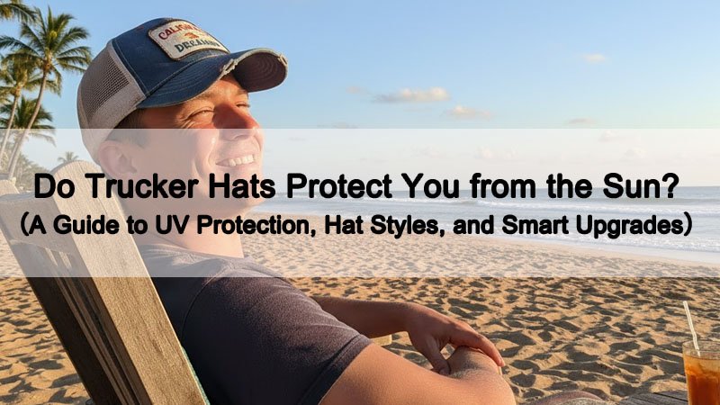 Man wearing a trucker hat outdoors, demonstrating partial sun protection with a classic hat style