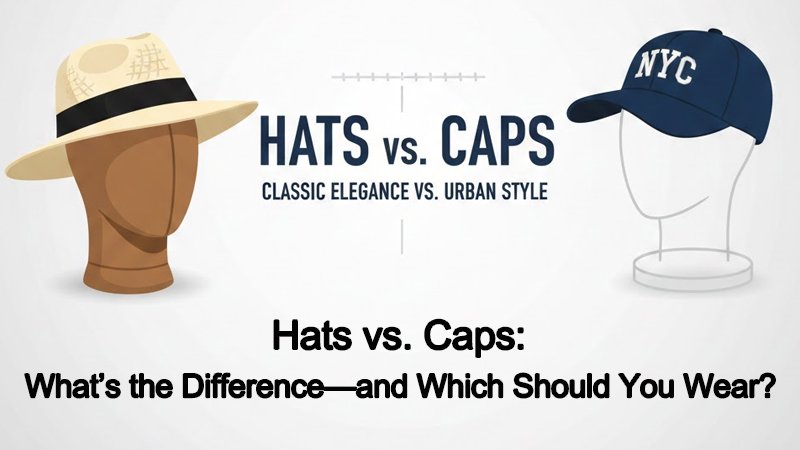 Side-by-side comparison of a wide-brim hat and a baseball cap on a neutral background