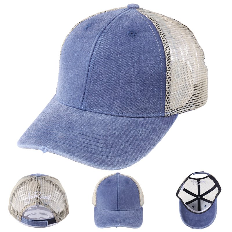 Denim Trucker Mesh Hat with breathable mesh back and embroidery customization