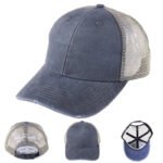 Custom denim trucker mesh hat front view for logo embroidery