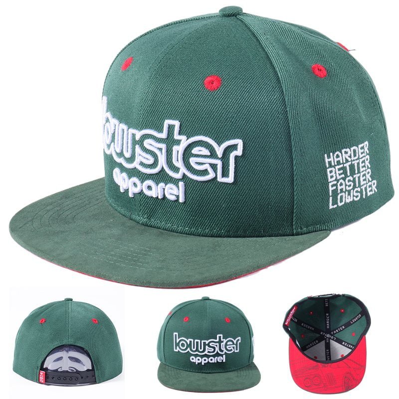 Inside view of custom snapback cap with branded inner tape and flat brim