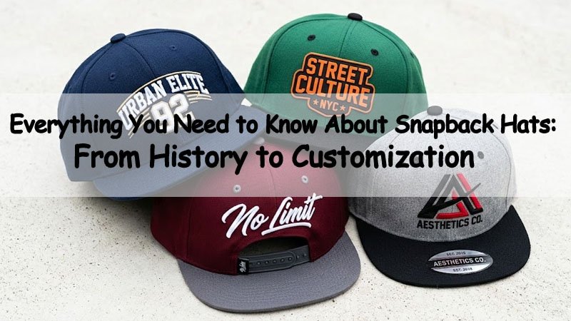 Collection of snapback hats showing flat brims, structured crowns, and custom embroidered logos