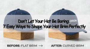 DIY shaped hat brim showing before and after bending