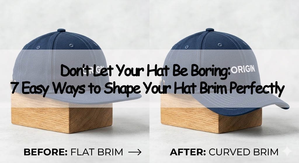 DIY shaped hat brim showing before and after bending