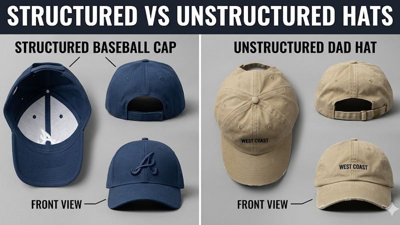 Structured vs unstructured baseball hats comparison for custom cap manufacturing